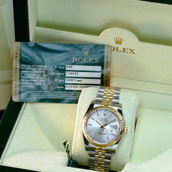 MEN'S ROLEX DATEJUST SILVER INDEX DIAL REF 116233 36MM WATCH W/ BOX & PAPERS - Picture 1 of 11